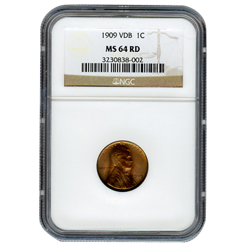 Certified Lincoln Cent 1909 VDB MS64 RD NGC