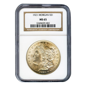 Certified Morgan Silver Dollar 1921 MS65 NGC