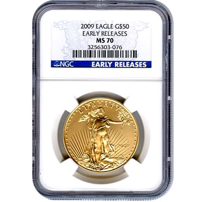 Certified American $50 Gold Eagle 2009 MS70 Early Release NGC
