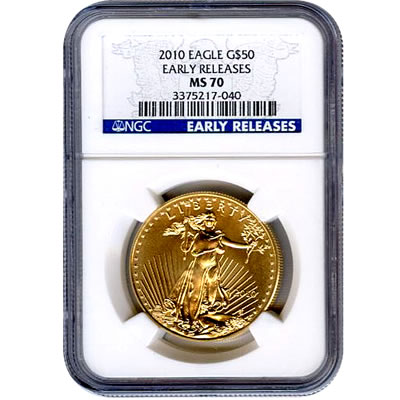 Certified American $50 Gold Eagle 2010 MS70 Early Release NGC