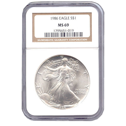 Certified Uncirculated Silver Eagle 1986 MS69
