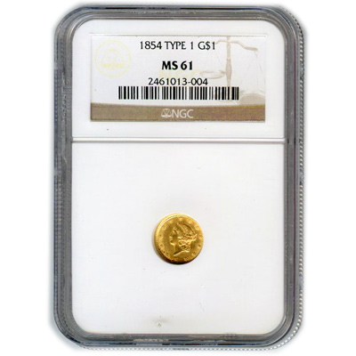 Certified US Gold $1 Liberty MS61 type 1 (Dates Our Choice) PCGS or NGC