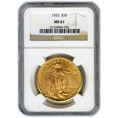 Certified $20 St Gaudens MS61 (Dates Our Choice) PCGS or NGC 