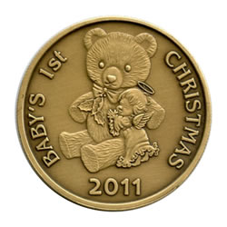 Christmas 2011 Bronze Round X-7 Babys 1st Christmas (with ornament holder)