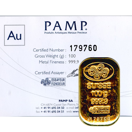 PAMP Suisse 100 Gram Gold Bar - Poured Design