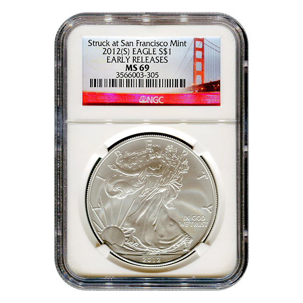 Certified Uncirculated Silver Eagle 2012(S) (Struck at the San Francisco Mint) MS69 Early Release