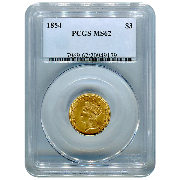 Certified US Gold $3  MS62 (Dates Our Choice) PCGS or NGC