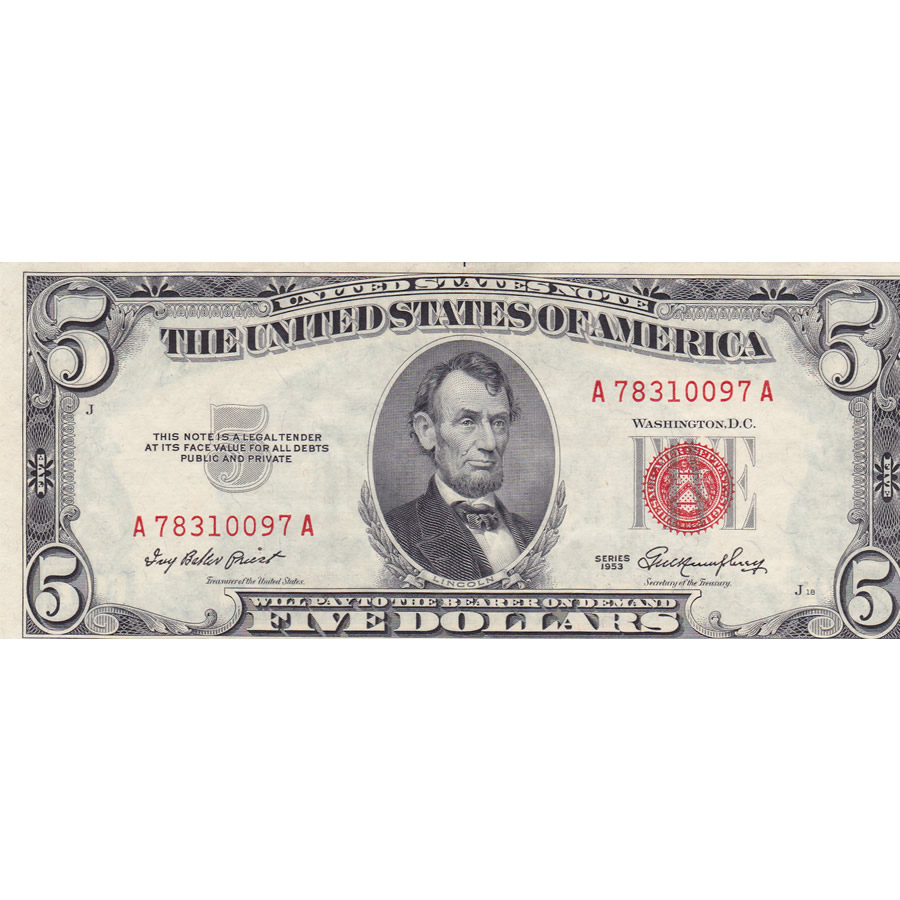 1953 Series $5 red seal note UNC
