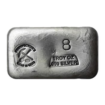 Prospectors Gold And Gems Silver Bar 8 Ounce .999 Fine 