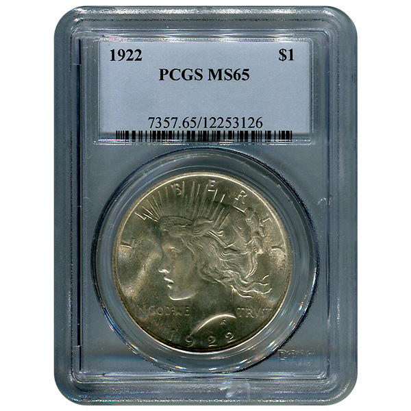 Certified Peace Silver Dollar 1922 MS65 PCGS