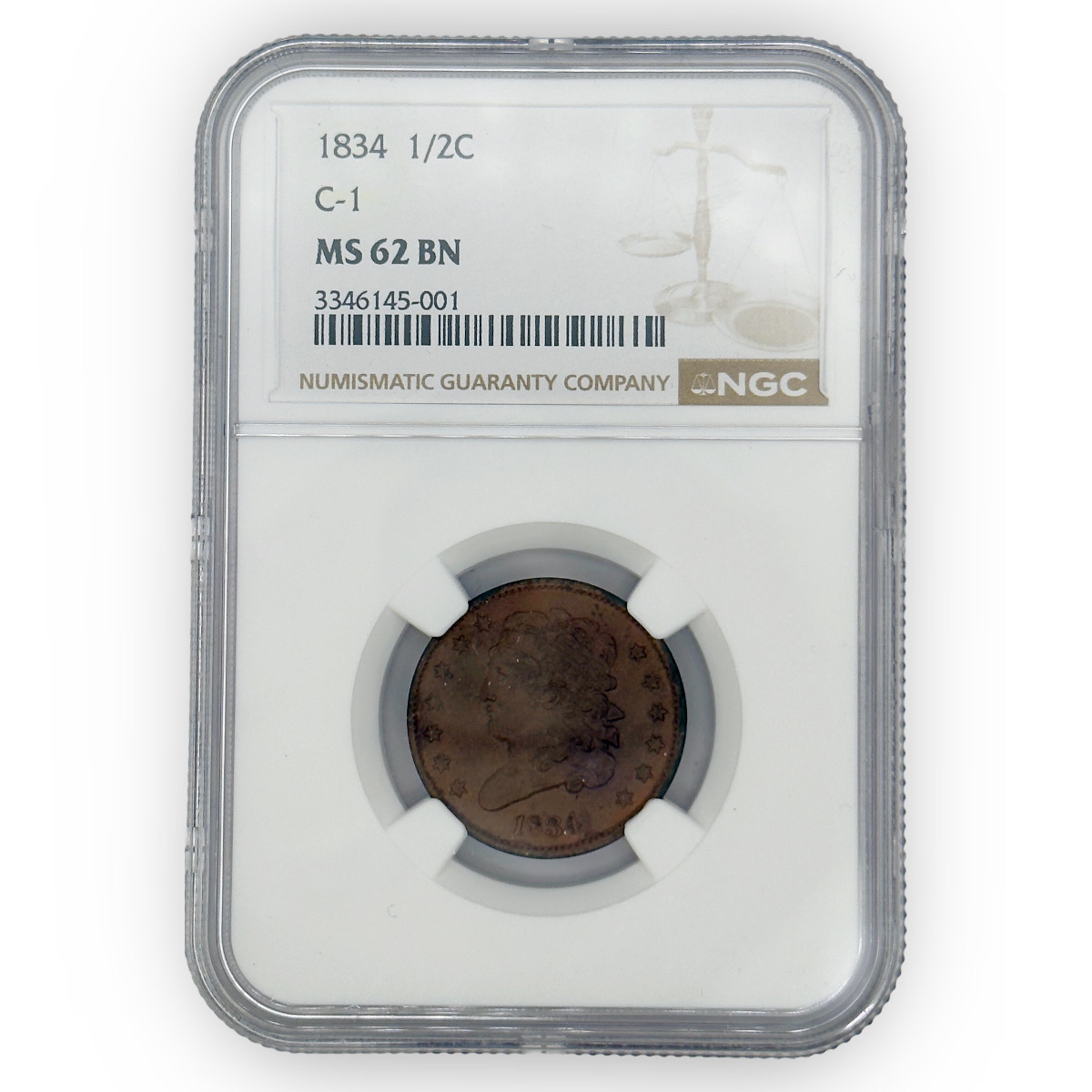 Certified Half Cent 1834 MS62BN NGC