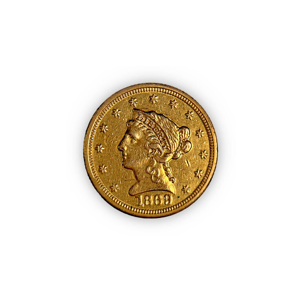 $2.50 Gold Liberty 1869 AU Det- Light Polishing