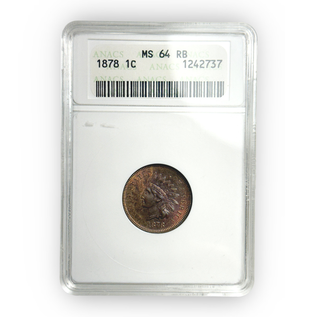 Certified Indian Head Cent 1878 MS64 RB ANACS
