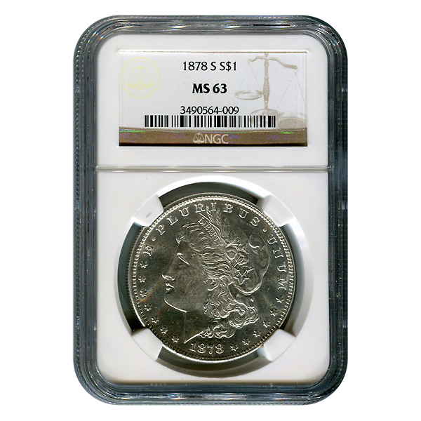 Certified Morgan Silver Dollar 1878-S MS63 NGC