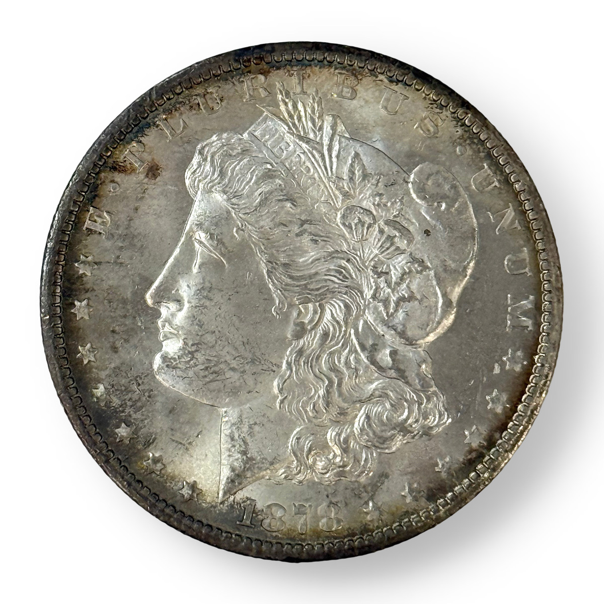 Morgan Silver Dollar Uncirculated 1878-CC Peripheral Toning