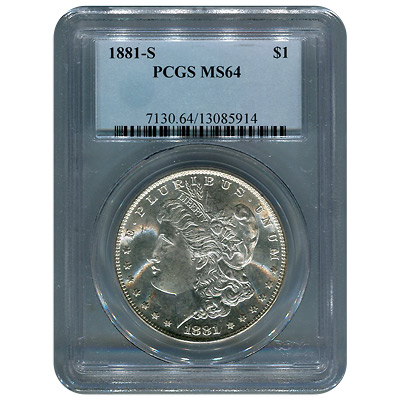Certified Morgan Silver Dollar 1881-S MS64 PCGS