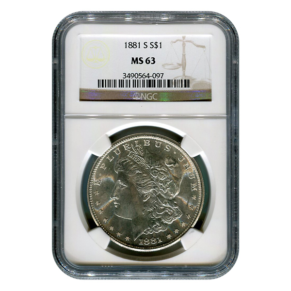 Certified Morgan Silver Dollar 1881-S MS63 NGC