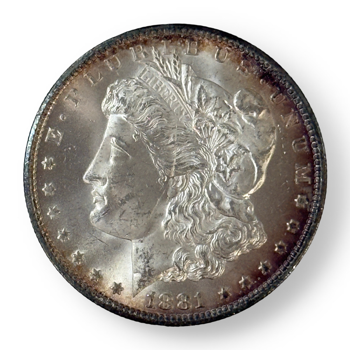 Morgan Silver Dollar Uncirculated 1881-CC Peripheral Toning