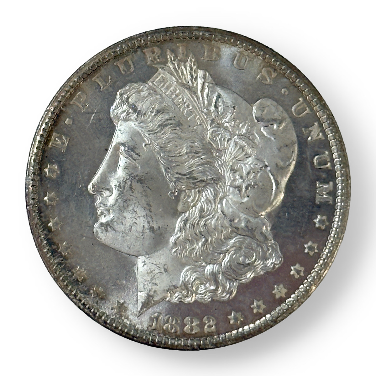Morgan Silver Dollar Uncirculated 1882-CC Peripheral Toning