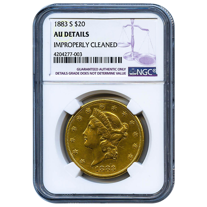 Certified US Gold $20 Liberty 1883-S AU Details NGC (Improperly Cleaned)