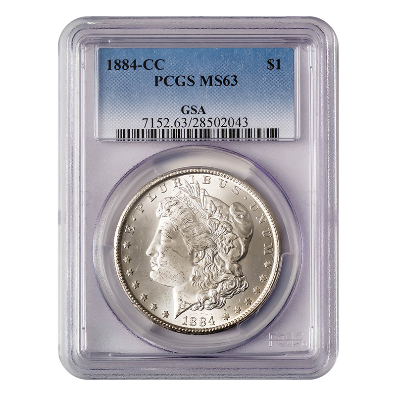 Certified Morgan Silver Dollar 1884-CC MS63 PCGS
