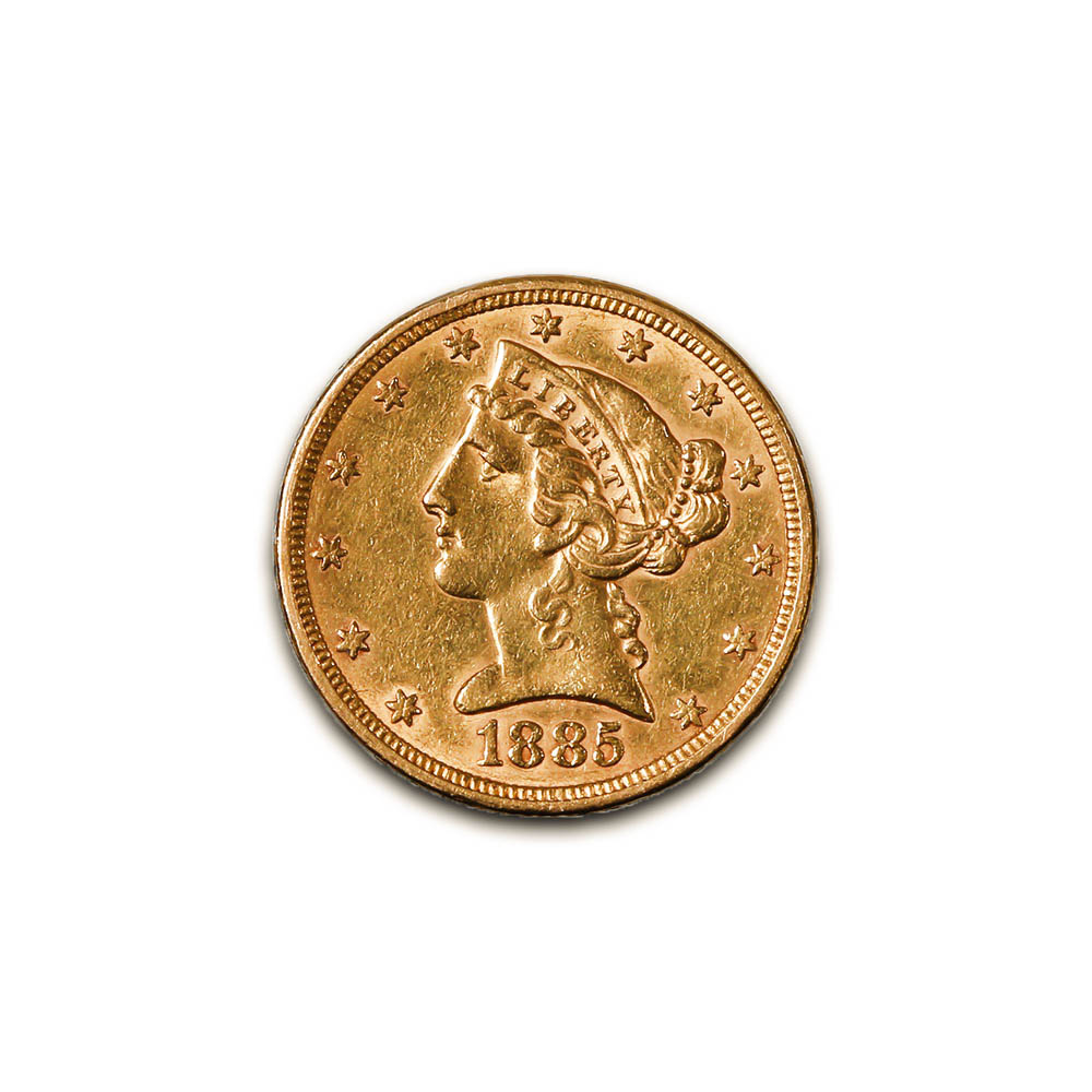 US $5 Liberty Gold Coins XF 1885