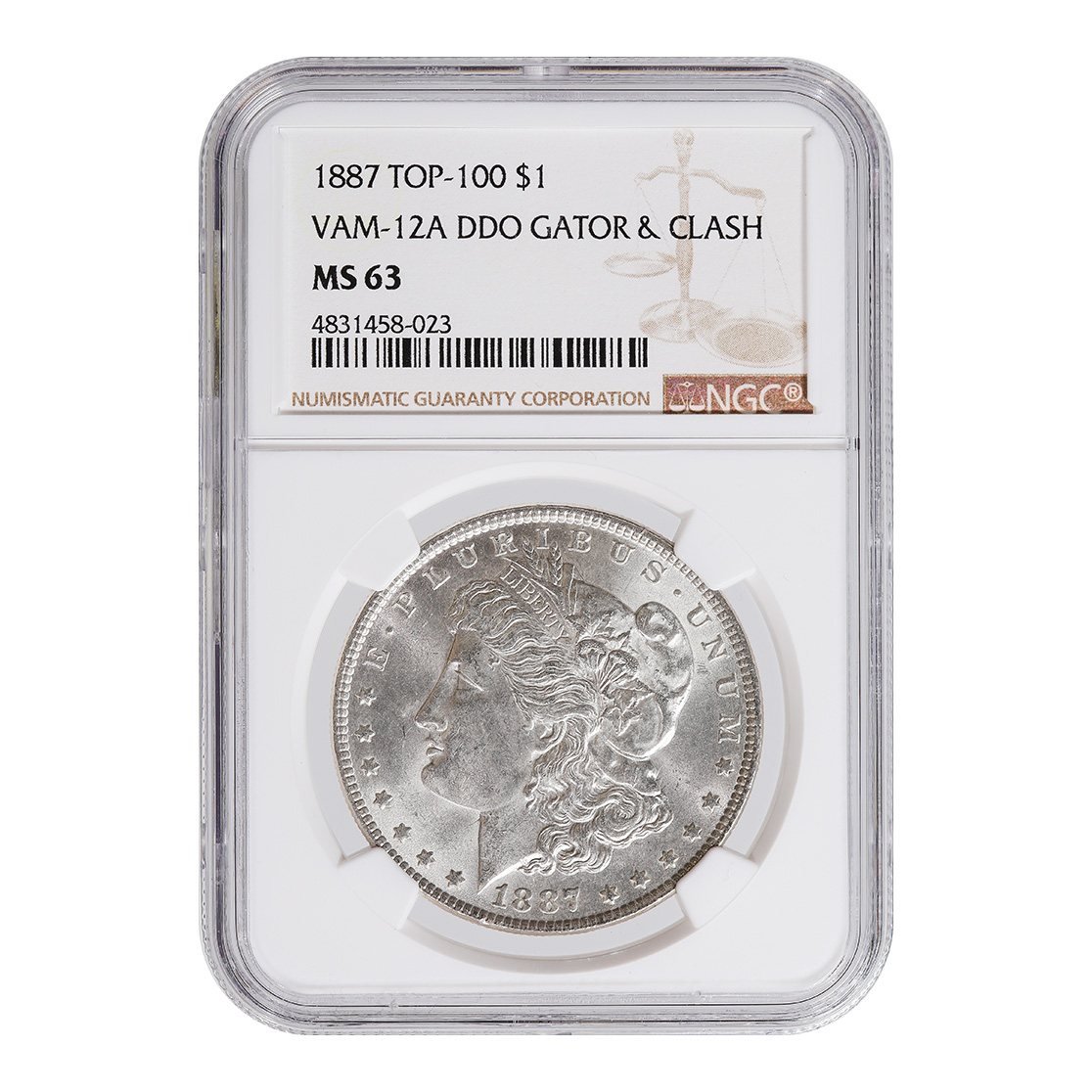 Certified Morgan Silver Dollar 1887 Top 100 VAM-12A MS63 NGC