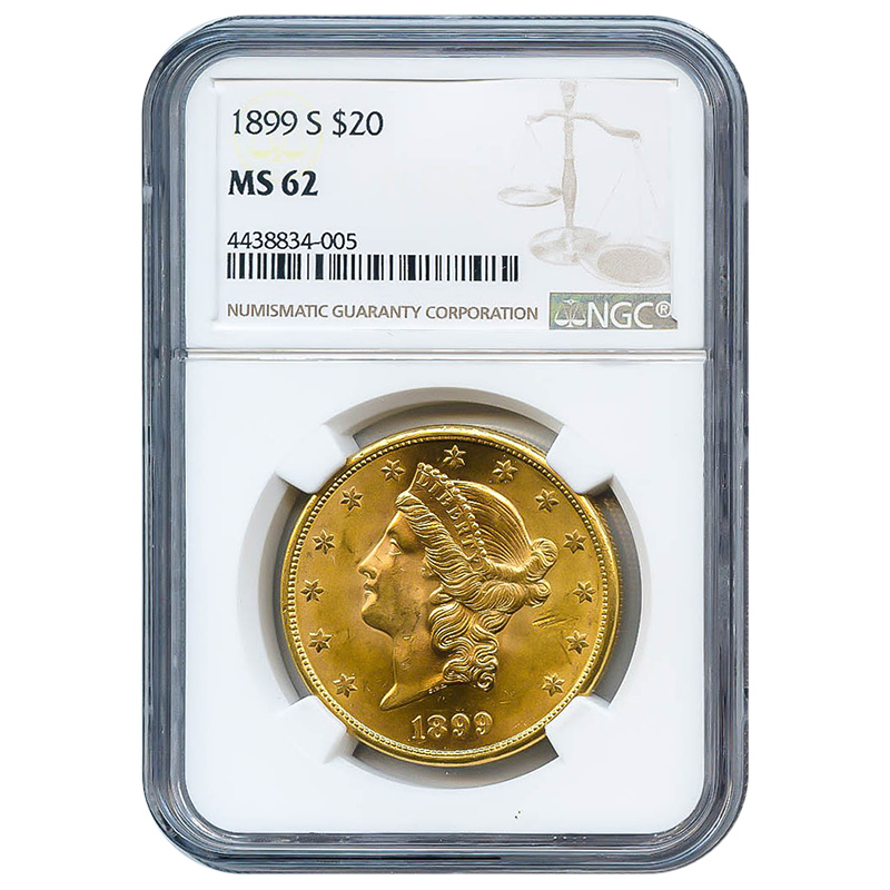 Certified US Gold $20 Liberty 1899-S MS62 NGC