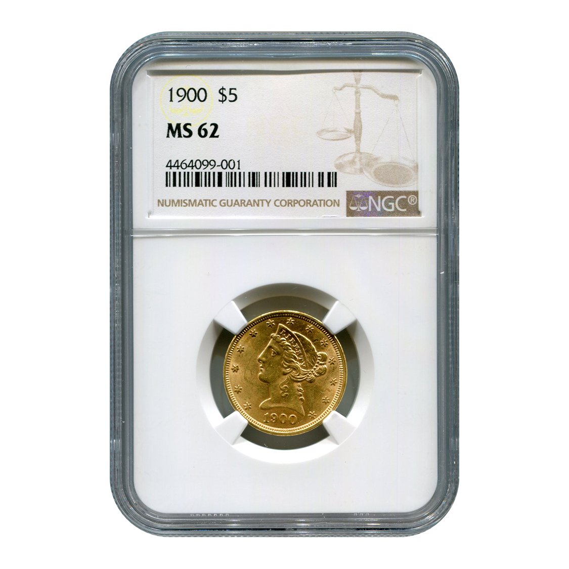 Certified US Gold $5 Liberty 1900 MS62 NGC