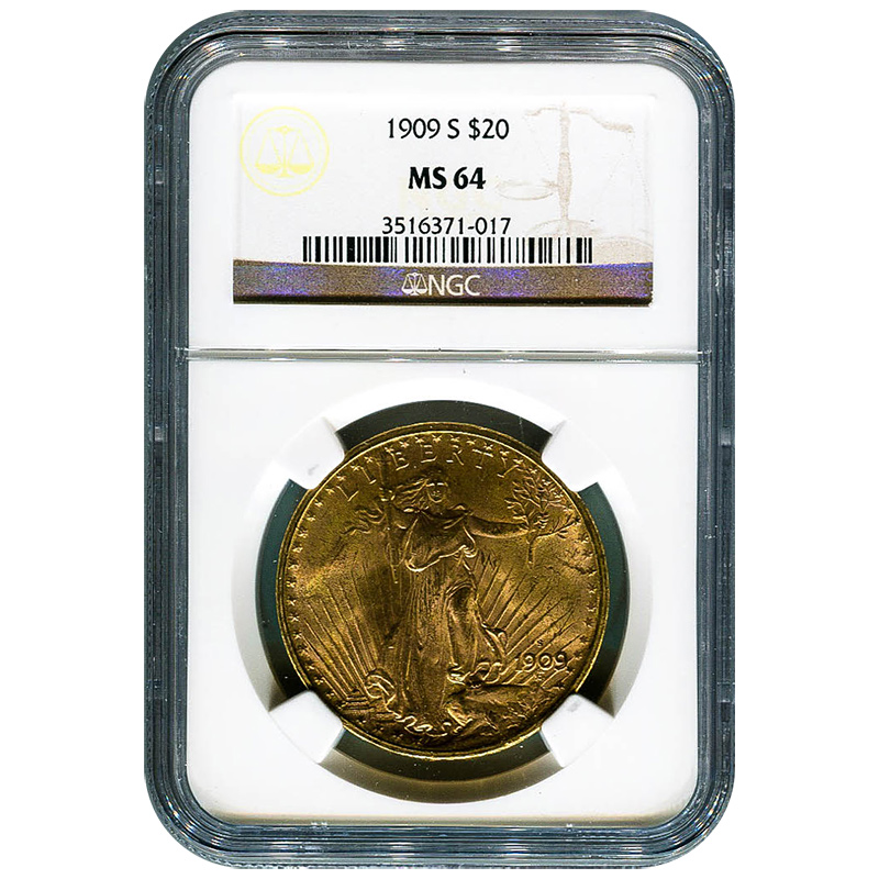 Certified $20 St Gaudens 1909-S MS64 NGC