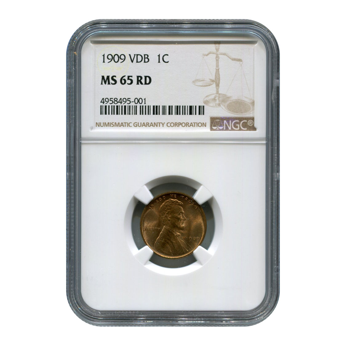 Certified Lincoln Cent 1909 VDB MS65RD NGC