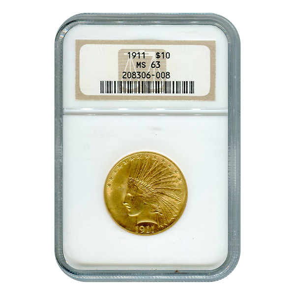 Certified US Gold $10 Indian 1911 MS63 NGC