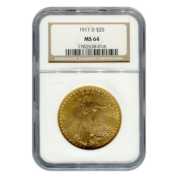 Certified $20 St Gaudens 1911-D MS64 NGC