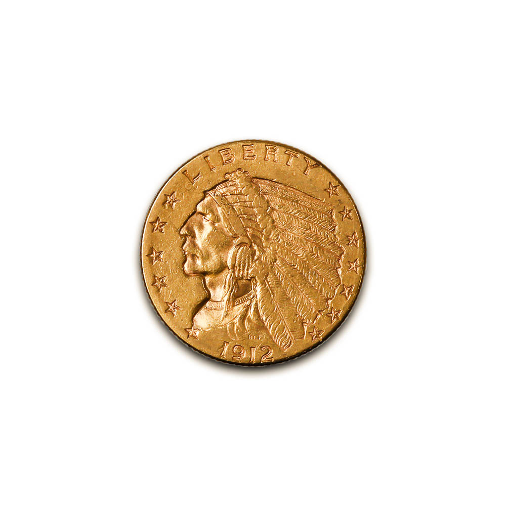 US $2.5 Indian Gold Coins Extra Fine 1912