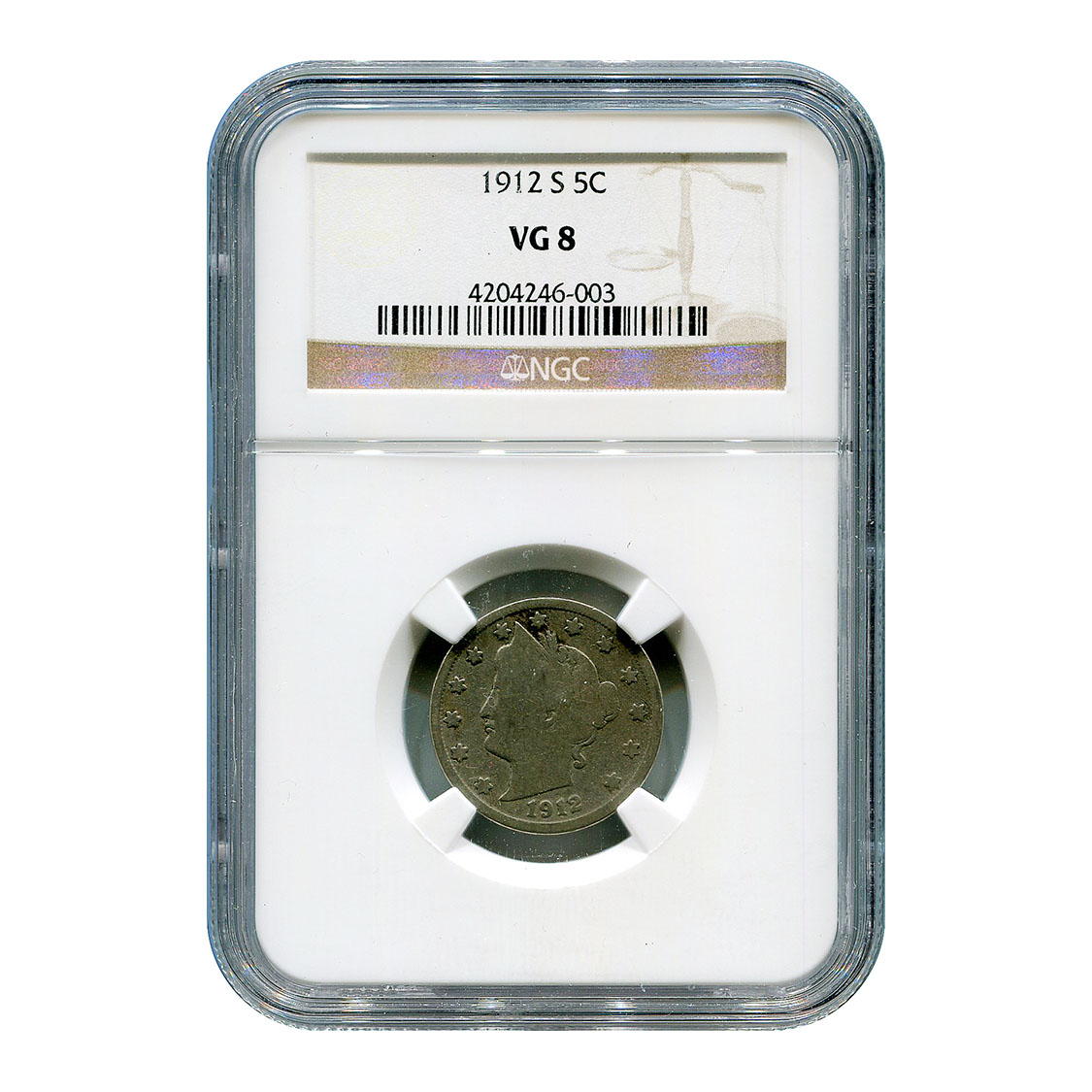 Certified Liberty Nickel 1912-S VG8 NGC