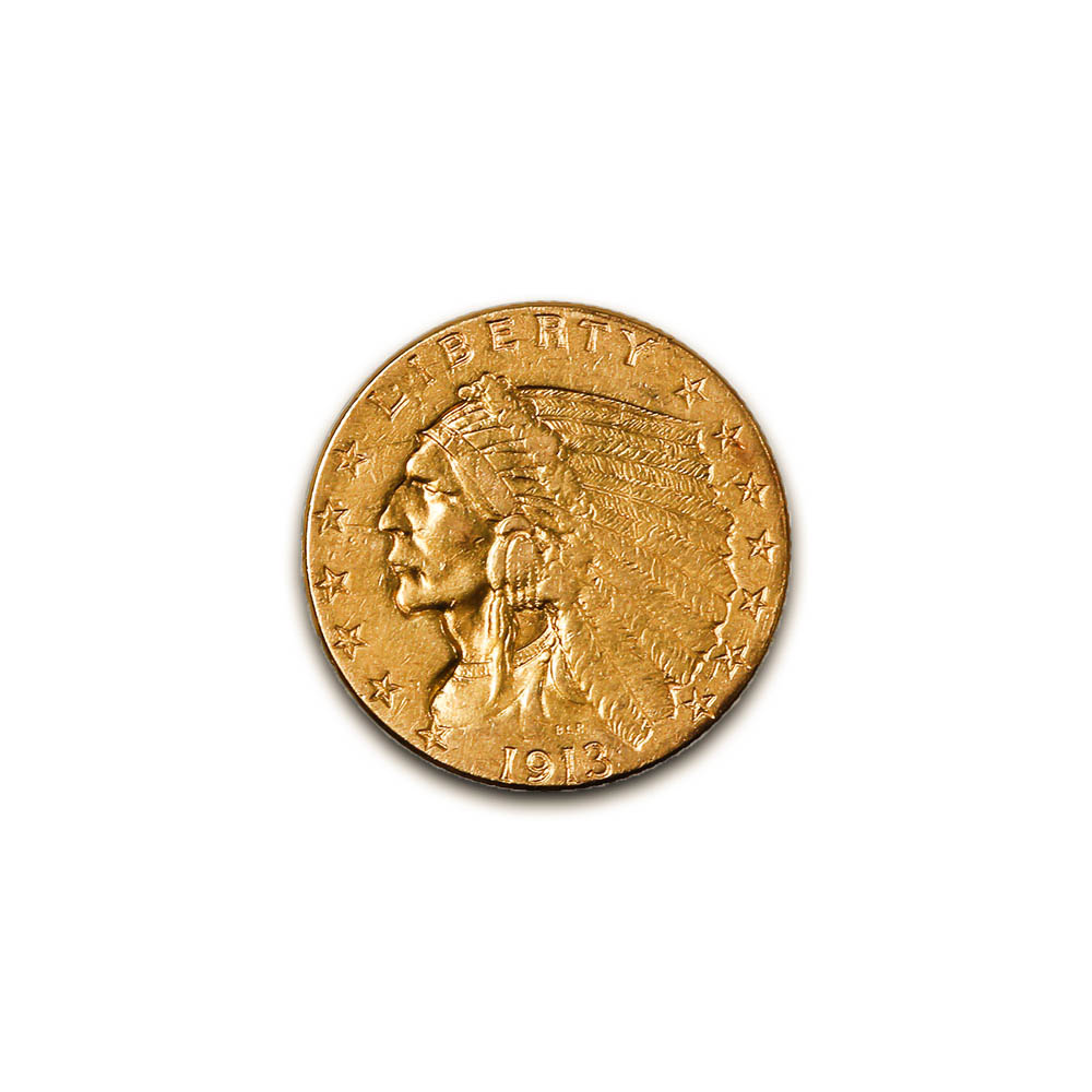 US $2.5 Indian Gold Coins Extra Fine 1913