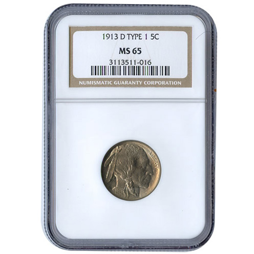 Certified Buffalo Nickel 1913-D Type 1 MS65 NGC