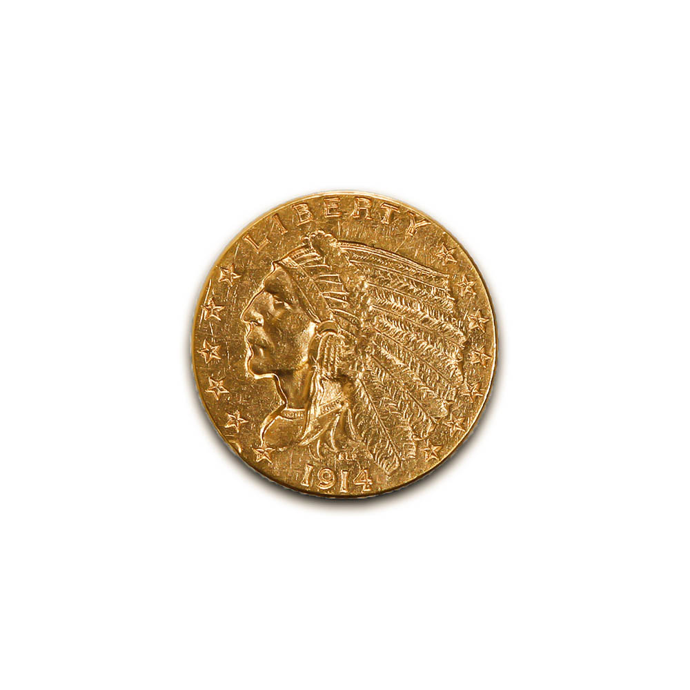 US $2.5 Indian Gold Coins Extra Fine 1914
