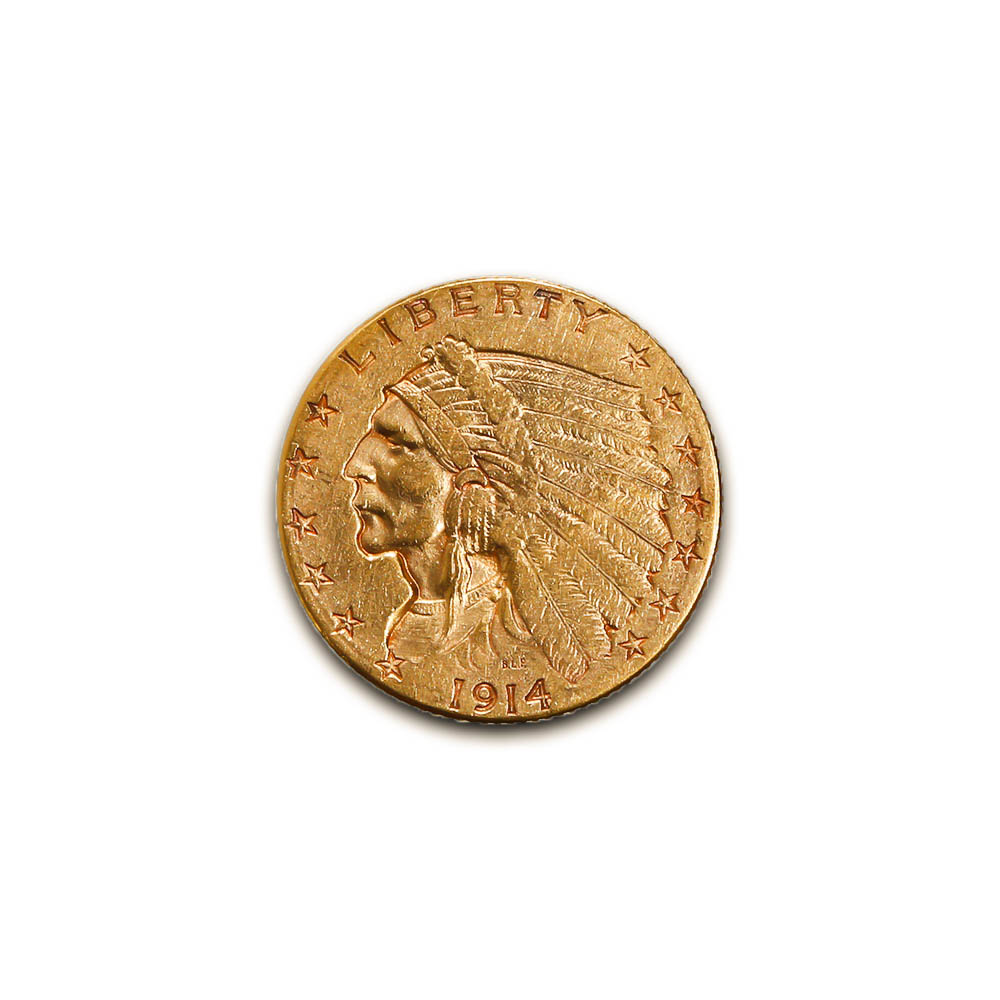 US $2.5 Indian Gold Coins Extra Fine 1914-D