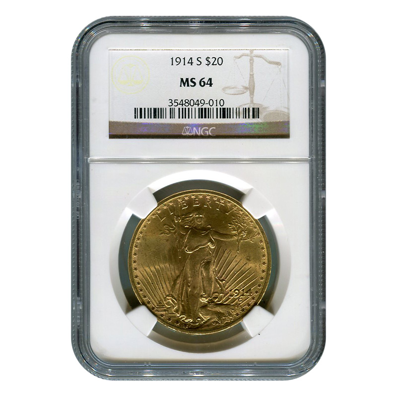 Certified $20 St Gaudens 1914-S MS64 NGC
