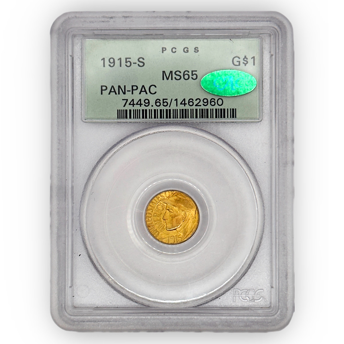 Certified Gold Commemorative 1915-S Panama-Pacific Expo MS65 PCGS CAC Sticker