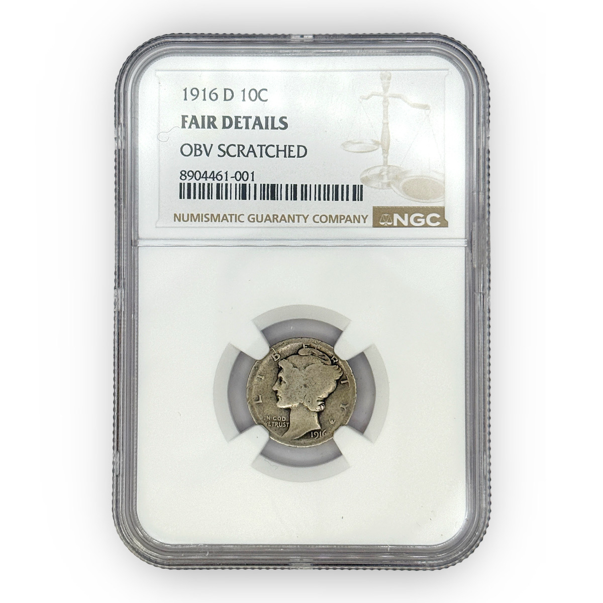 Certified Mercury Dime 1916-D Fair Det. NGC