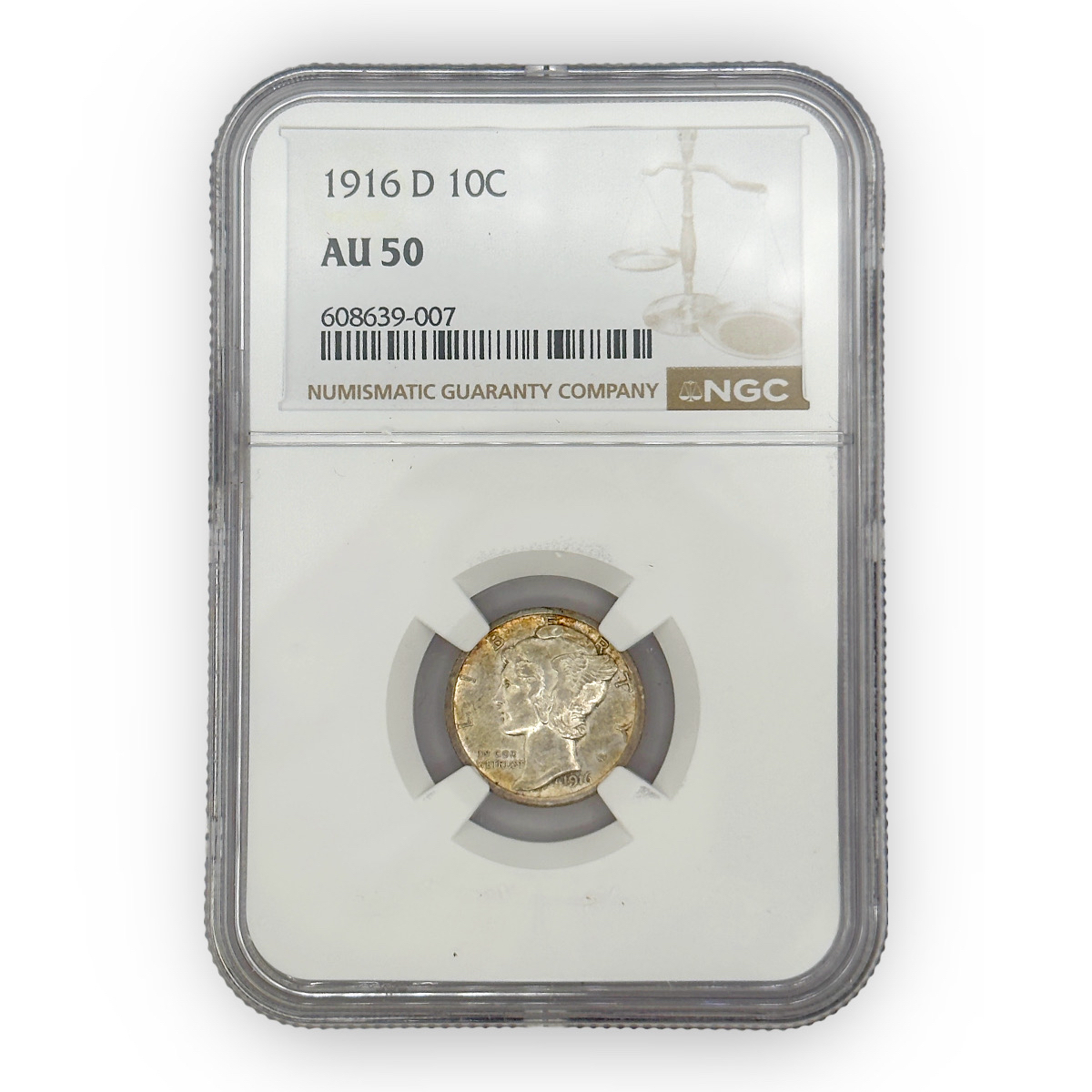 Certified Mercury Dime 1916-D AU50 NGC