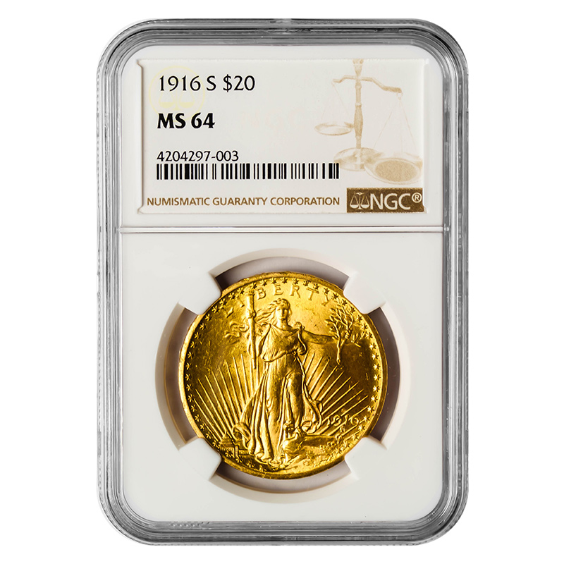 Certified $20 St Gaudens 1916-S MS64 NGC