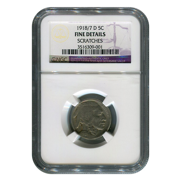 Certified Buffalo Nickel 1918 Over 7-D Fine Details (Scratches) NGC