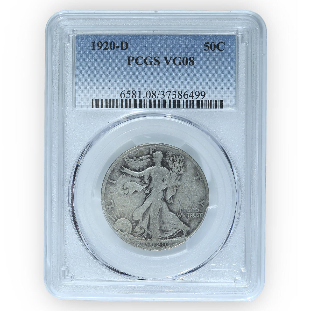 Certified Walking Liberty Half Dollar 1920-D VG08 PCGS