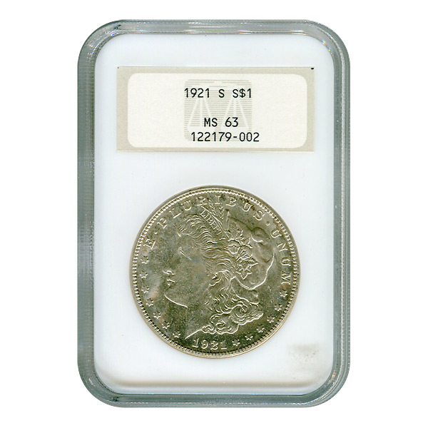 Certified Morgan Silver Dollar 1921-S MS63 NGC