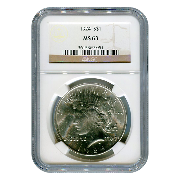 Certified Peace Silver Dollar 1924 MS63 NGC