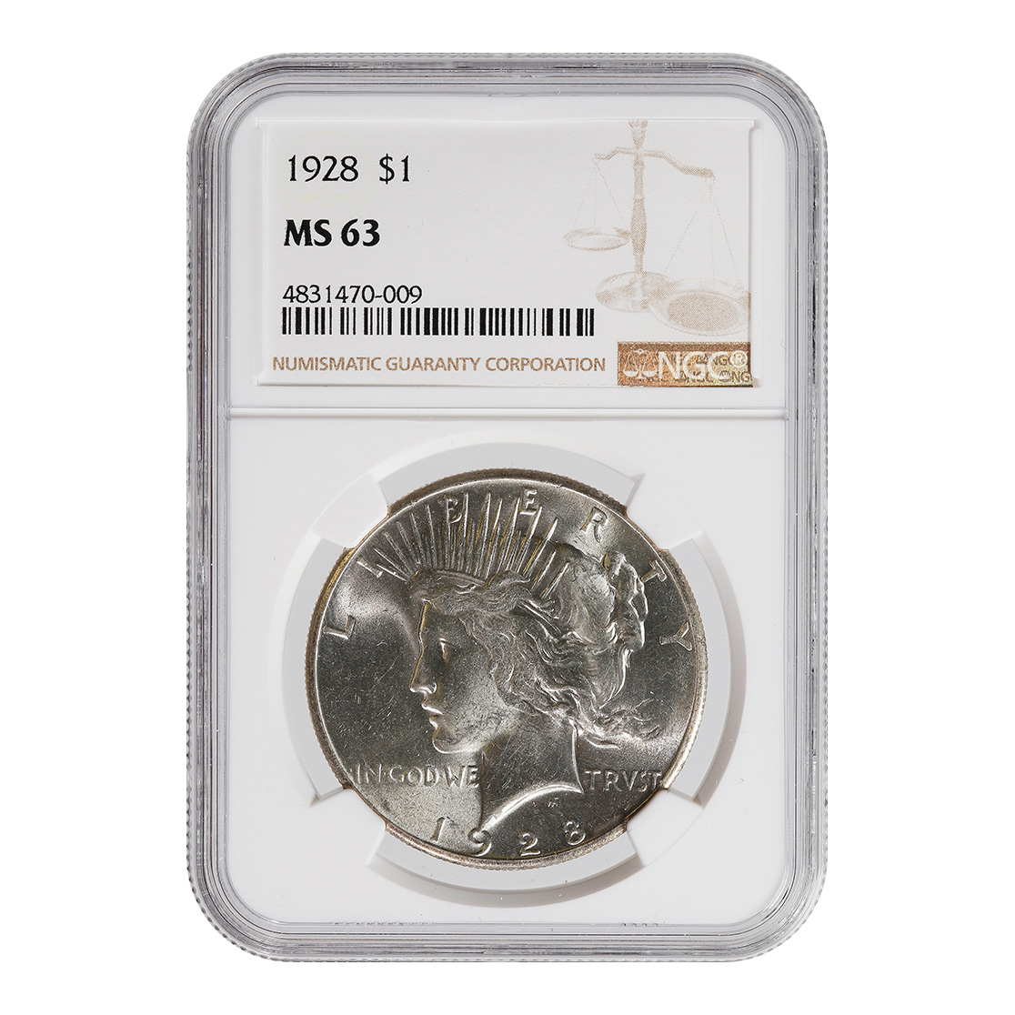 Certified Peace Silver Dollar 1928 MS63 NGC