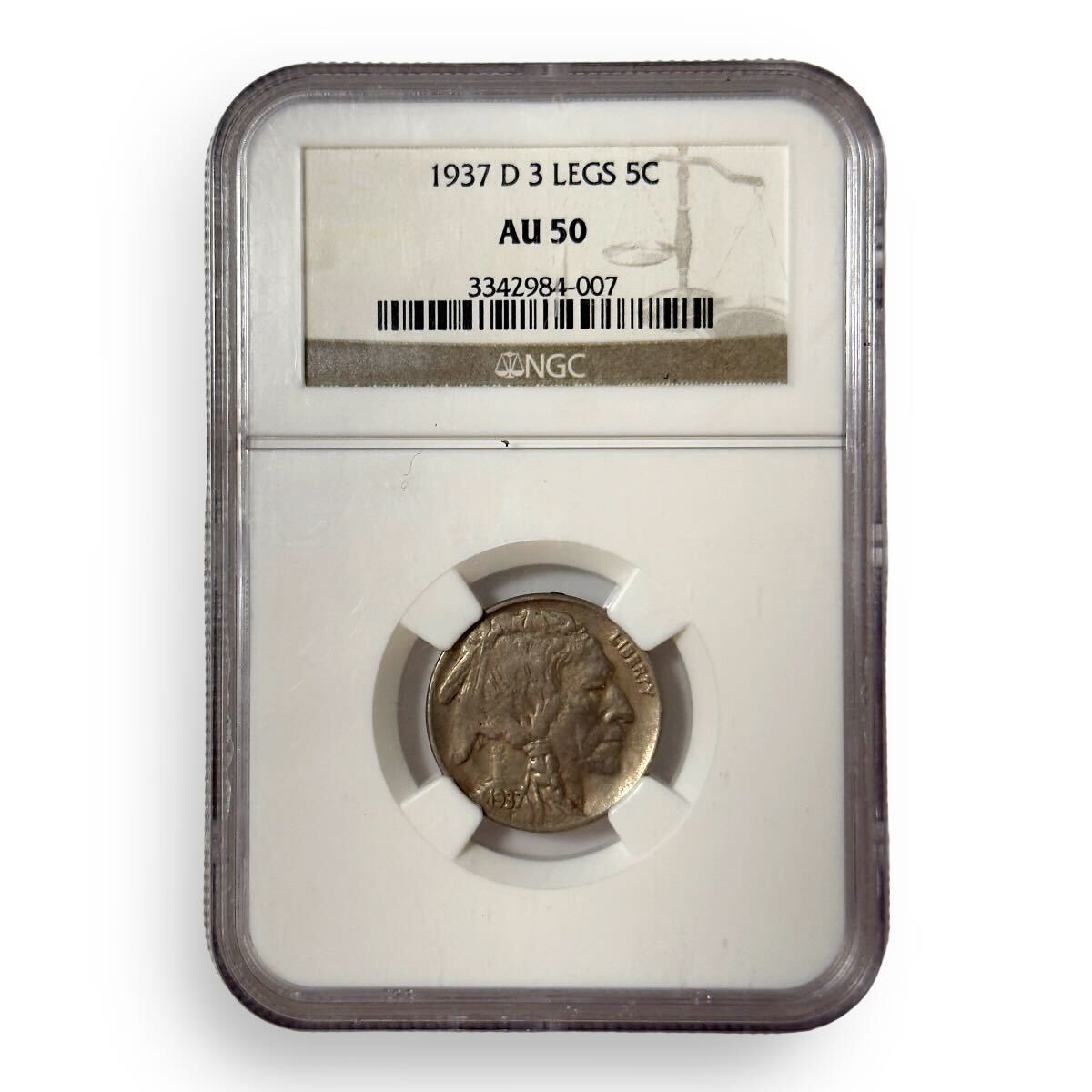Certified Buffalo Nickel 1937-D 3 Legs AU50 NGC